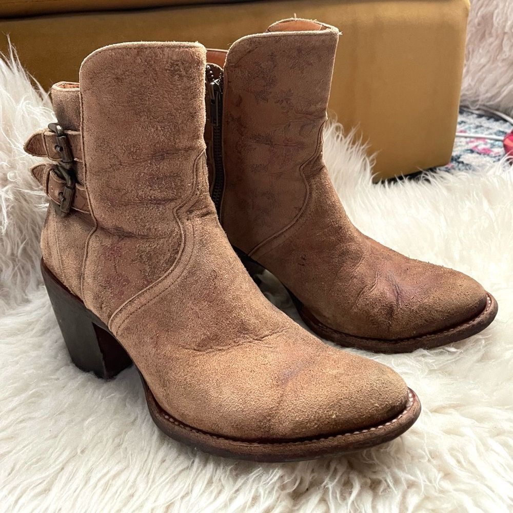Lucchese Catalina Distressed Floral Print Leather Bootie 9.5